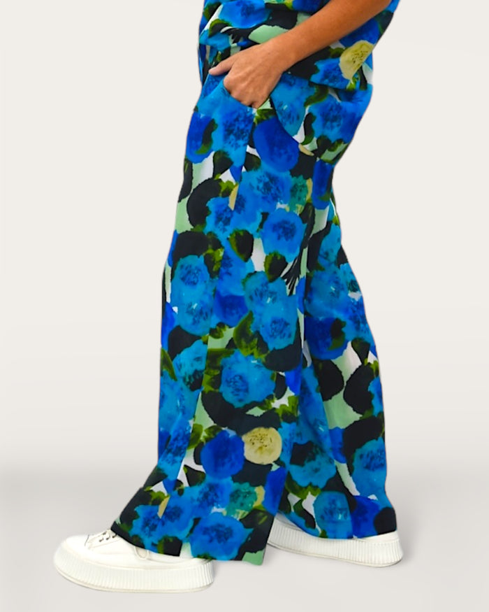 Gin Fizz Silk Pants - Blue Floral