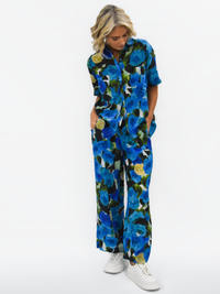 Gin Fizz Silk Pants - Blue Floral