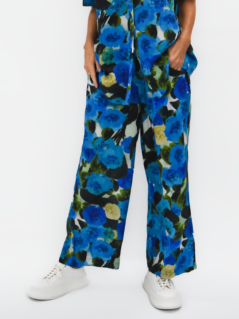 Gin Fizz Silk Pants - Blue Floral