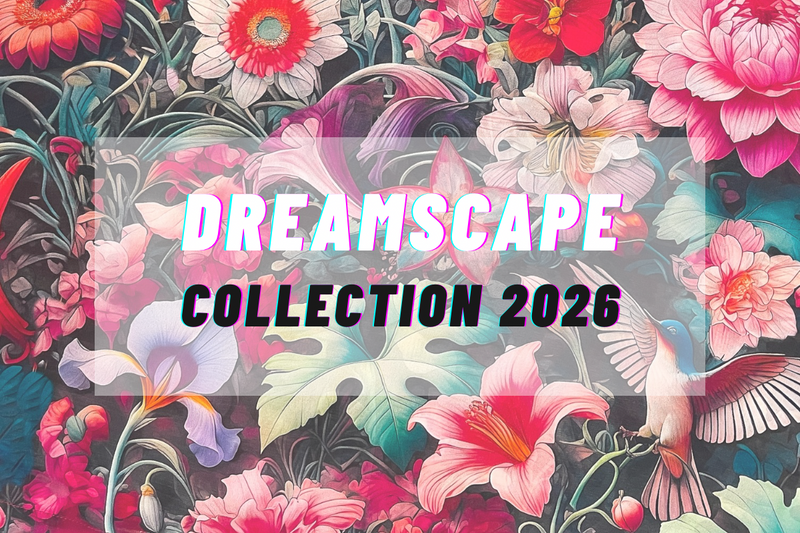Colorful floral design with 'Dreamscape Collection 2026' text overlay